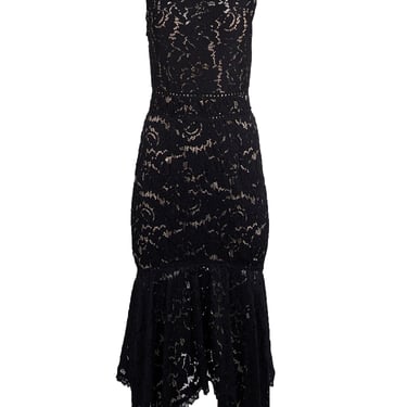 Saylor - Black Lace Asymmetrical Hem Midi Dress Sz M