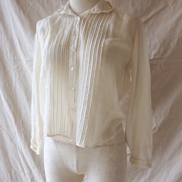 1900s Edwardian Cotton Lawn Shirtwaist Size XS / S / M 
