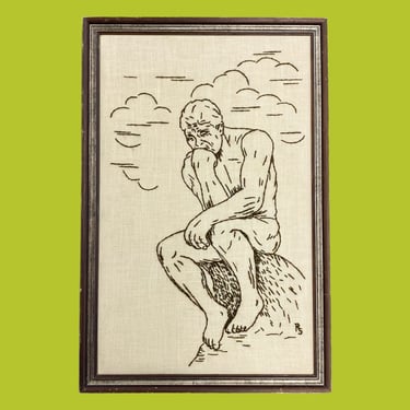 Vintage The Thinker Crewel 1970s Retro Size 24x16 Mid Century Modern + National Paragon Corp + 0225 + Homemade Decor + Embroidery + Wall Art 