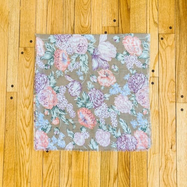 80s/90s Romantic Large Floral Scarf Shawl Tan Pink White Blue | 45" x 43" 