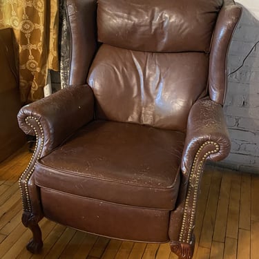 Vintage Brown Beaded Leather Recliner Chair