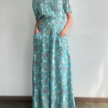 Blue Geometric Print Rayon Dress (M)