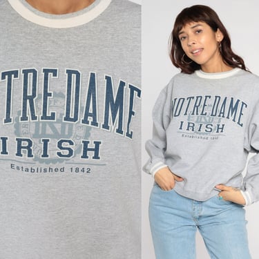 Notre Dame Sweatshirt 90s Fighting Irish University Shirt Ringer College Football Graphic Sweater Pullover Crewneck Vintage 1990s Medium M 