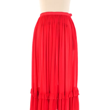 Yves Saint Laurent Red Silk Chiffon Ruffled Skirt