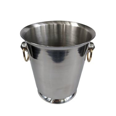Vintage Chrome Ice Bucket with Brass Handles / Mid Century Barware Metal Champagne Bucket Wine Chiller 