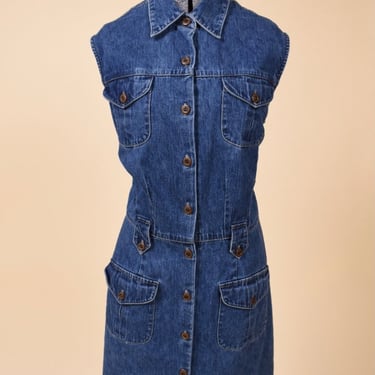 Navy Denim Sleeveless Button Down Dress By St Johns Bay, L