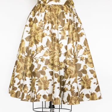 1950s Full Skirt Cotton Rose Floral XS 