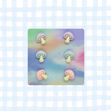Tiny Mushroom Stud Earrings Set - Mushrooms Fungi Cottagecore Jewelry - Pierced Ear Earring Collection 
