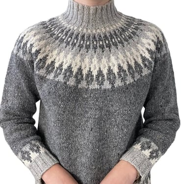 Hand Knit Lauren Ralph Lauren Wool Alpaca Fair Isle Nordic Gray Sweater Sz P/S 