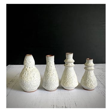 SHIPS NOW- Seconds Sale- set of 4 stoneware mini vases in crater white texture glaze by sara paloma pottery.  modern white bud vase gift 