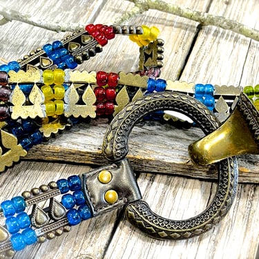 ViNTAGE: Brass and Glass Bead Belt - Crow Glass Bead Belt - Boho Belt - Gypsy Belt - Ethnic Belt - Tribal Belt - SKU 00010289 
