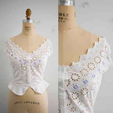 1990s White Cotton Eyelet Corset Cover 