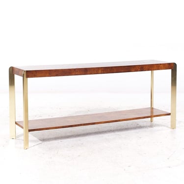 Mastercraft Style Mid Century Burlwood and Brass Console Table - mcm 