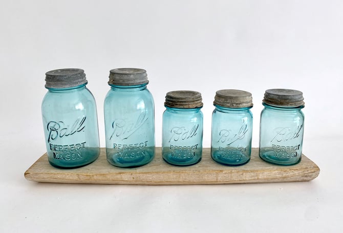 Vintage Perfect Mason Aqua Glass Ball Jars 