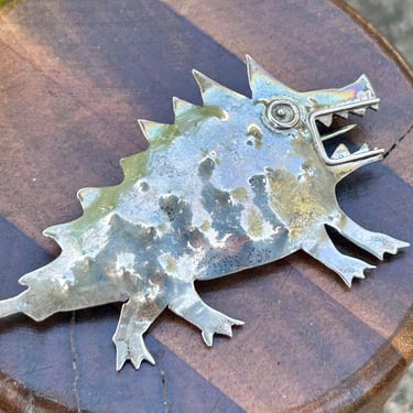 Vintage Great Falls Metal Works Monster Sterling Silver Brooch Pin 70s Brutalist 