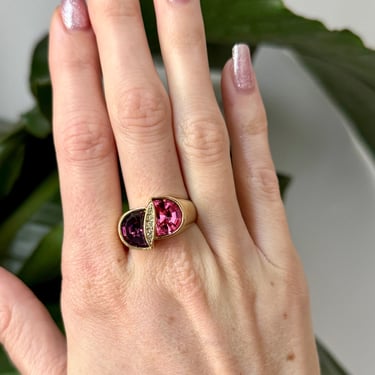 18K Gold Plate Pink &amp; Purple Ring Size 9.5