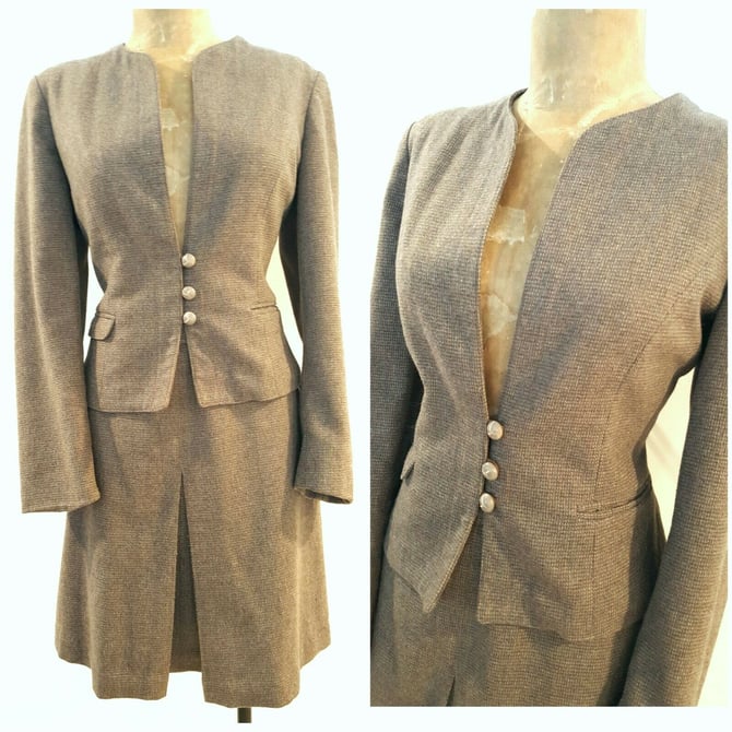 Vintage 70s Wool Skirt Suit Size Small Retro Grunge Pleated Business Career