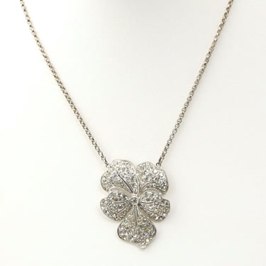 Gorgeous Vintage Sterling Silver & Rhinestone Flower Pendant Necklace 