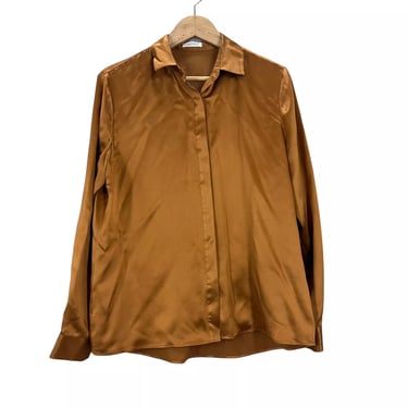 Lilysilk Copper Long Sleeved 100% Silk Button Front Blouse Shirt L