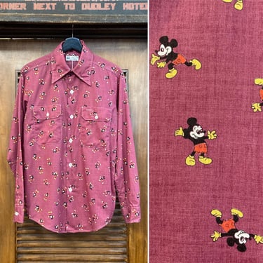 Vintage 1970’s “Kennington” Mickey Mouse Disney Pop Art Shirt, 70’s Button Down Shirt, 70’s Disney Print, 70’s Shirt, Vintage Clothing 