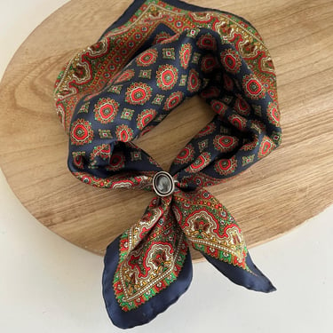 Vintage 90s Handmade Italian Silk Printed Silky Blue Square Bandana Neck Tie 