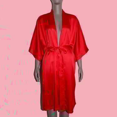 Victorias Secret Red Satin Robe Women’s Luxurious Kimono Robe Elegant Bridal Lingerie Long Gown Chic Gift for Her Nightwear Wedding Small 