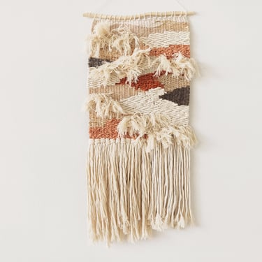 Wall Weaving / Hanging - Woven Tapestry - Natural Raffia - Burnt Orange / Persimmon, Rust - Boho Fiber Art - Handwoven Weave - Nursery Art 