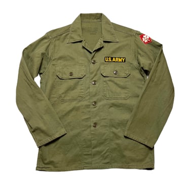 Vintage 1960s OG-107 Type 2 US Army Utility Shirt ~ M ~ Military Uniform ~ Vietnam War ~ Patches / Named ~ 4th Army Patch 