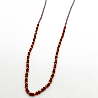 Clear Pink Seed, Carnelian and Gold Vermeil Bead Necklace