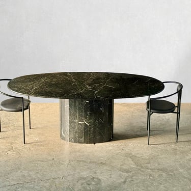 Vintage Nero Marquina Black Oval Marble Dining Table 