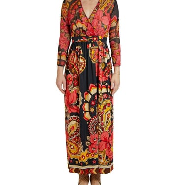 1970S Psychedelic Polyester Chiffon Dress 