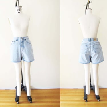 Vintage 90s Lee Denim Mid Length Shorts 29 S M  - 1990s High Waist Grunge Womens Light Wash Blue Jean Shorts 
