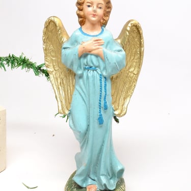 Antique Large 7 Inch Hand Painted Italian Angel for Christmas Nativity Creche or Putz, Retro Decor, Vintage Holiday Italy 