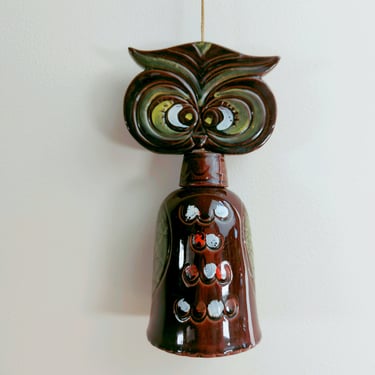Vintage Pacific Stoneware Inc Bell | Brown Owl | Wind Chime | USA 