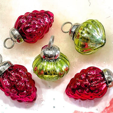 VINTAGE: 5pc Small Thick Mercury Glass Ornaments - Mid Weight Kugel Style Ornaments - Unique Find - Fall 