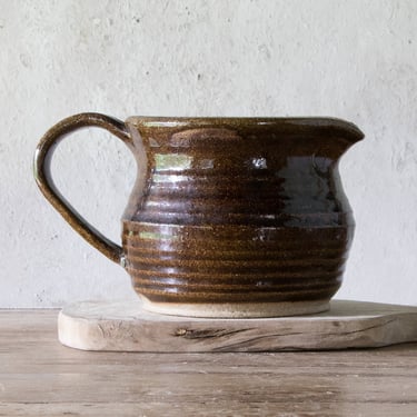 Found Pottery Pitcher, Brown Stoneware Jug, Modern Farmhouse Decor, Vintage Crock 