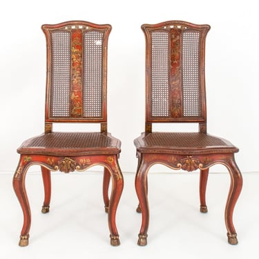 George I Style Japanned and Caned Side Chairs, Pair
