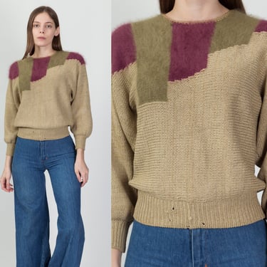 80s Angora Distressed Cropped Sweater - Small to Medium | Vintage Mike Korwin Grunge Thrashed Knit Pullover 