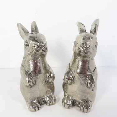 Vintage Rabbit Salt and Pepper Shakers - Silver Metal Rabbit Salt and Pepper Shakers 