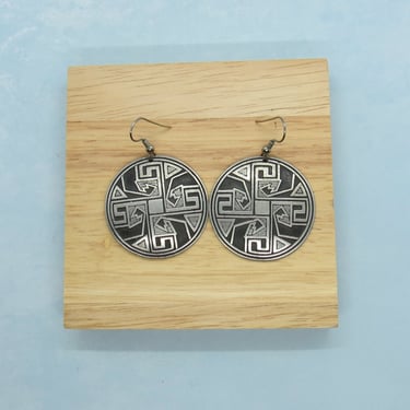 Vintage Southwestern Earrings - Round Medallion Aztec Tribal Dangle Drop Earring 