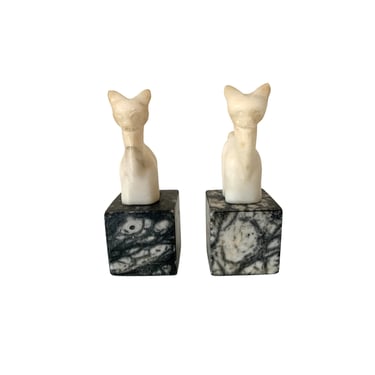 Pair of Marble Cat Statues 