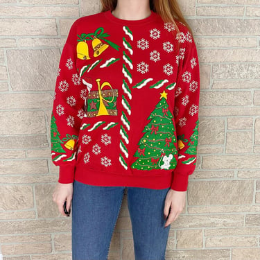70's Vintage Cat and Mouse Holiday Christmas Sweater 