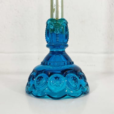 Vintage Glass Moon & Stars Blue Candle Holder Candlestick Mid-Century Candleholder Wedding MCM 1960s L.E. Smith Moon Stars Colonial 1970s 