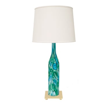 Fratelli Toso Art Glass Table Lamp with Green and Blue Murrhines 1959