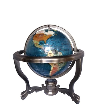 1996  Blue Pearl Gemstone World Globe with stand, Home Decor 