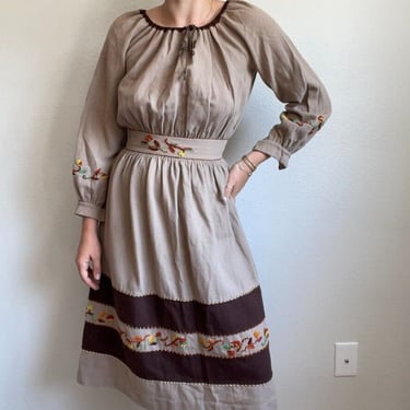 Vintage Womens 1970s Handmade Bavarian 100% Wool Hippie Retro Midi Dress Sz S 