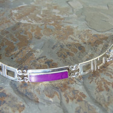 Erika Hult de Corral ~ Vintage Mexican Sterling Silver Link Bracelet with Lapis, Sugilite and Malachite Stone Insets 