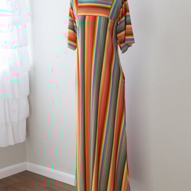 Size S/M, 1970s Rainbow Terrycloth Maxi Dress 