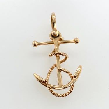 Vintage 14k Yellow Gold Anchor Pendant Necklace Nautical Rope 4.7g 