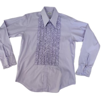1970's Lavender Ruffle Tux Shirt I Sz Med I Sz 15.5" 